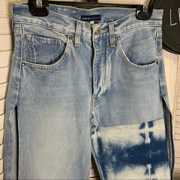 Levi’s Made and Crafted Unique Split Leg Mid Rise Light Wash Bleached Jeans New